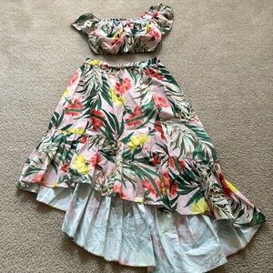 Asos 2 piece asymmetrical tropical skirt set